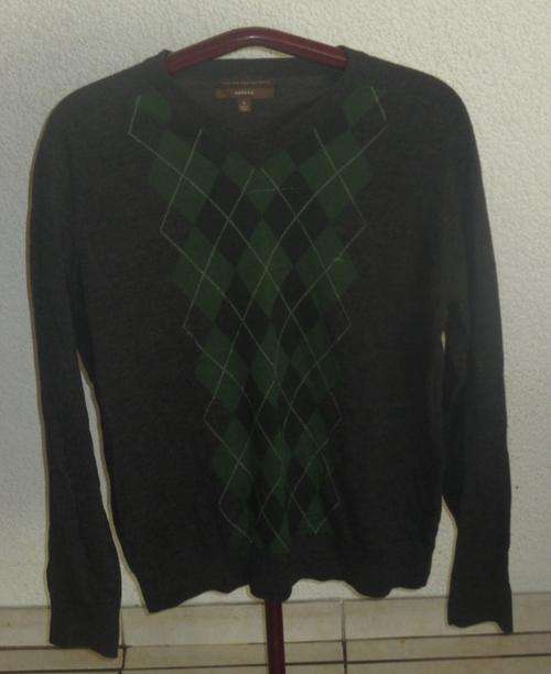 BLOCKED CHARCOAL JERSEY. ITALIAN MERINO WOOL. SIZE LARGE. AS NEW