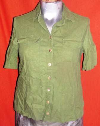 GREEN LINEN BLEND SHORT SLEEVE SHIRT. SIZE 16. CONDITION: VERY GOOD