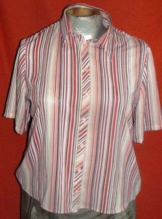 SHADES OF PINK SHORT SLEEVE STRIPED SHIRT. SIZE 14 CONDITION: VERY GOOD