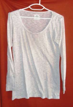 OAT COLOURED LONG SLEEVE SHEER T. NICE. REAL CLOTHING COMPANY. SIZE SMALL. CONDITION: AS NEW