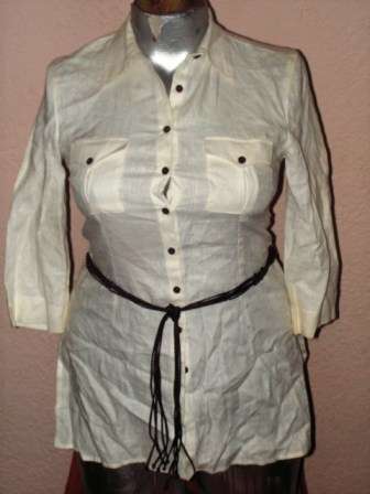 WHITE 3/4 SLEEVE LINEN BLEND SHIRT. TURWORTHS. SIZE 36. AS NEW