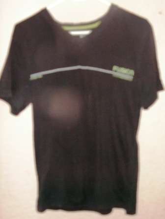BLACK T-SHIRT WITH WHITE LINE AND GREEN FUSION LOGO  FUSION LARGE CONDITION: GOOD
