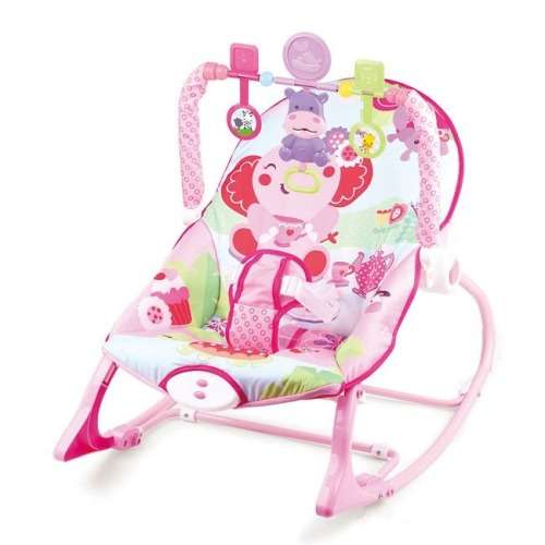 Multifunction Vibrate Baby Rocking Chair With Hanging Toys - Pink