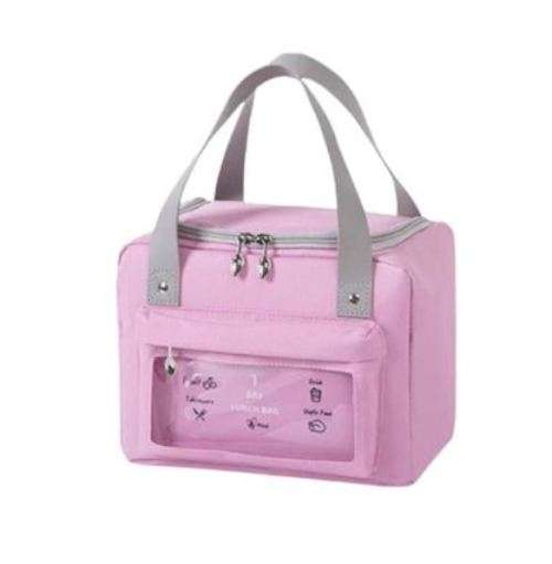 Pink Lunch Bag With PVC Pocket