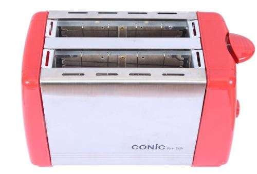 Conic 700W 6 Browning Level Retro 2 Slice Electric Toaster -Red