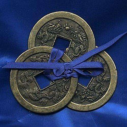 Feng Shui I Ching Coins with Blue Ribbon