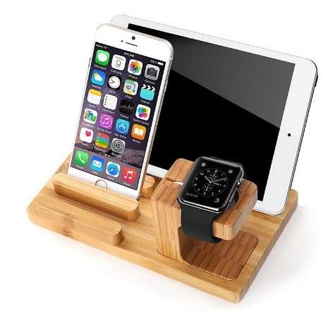3 in1 Natural Bamboo Watch Stand Charging Dock Station Apple iPhone, iPad and Watch! FREE SHIPPING!!