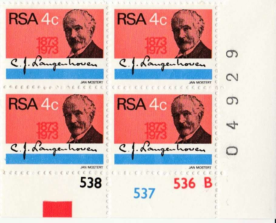 RSA 1973-08-01 Birth centenary of CJ Langenhoven SACC 347 x4 (B) [SACC R17]