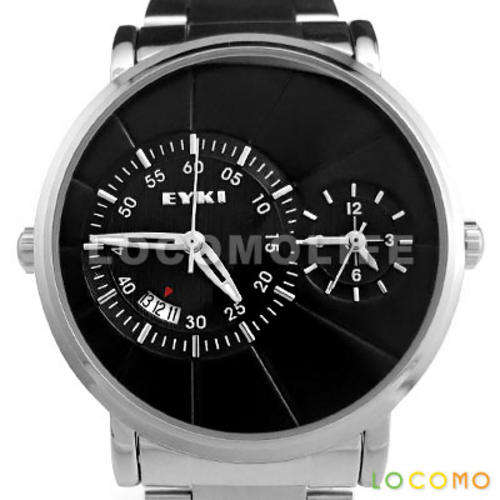 Men 2-Dial Double Time Zone Stainless Steel Watch Date