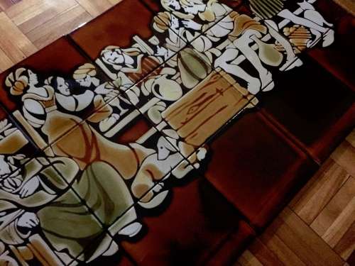 VINTAGE LARGE CERAMIC LIEBERMANN TAVERN PICTURE TILE MOSAIC/MURAL