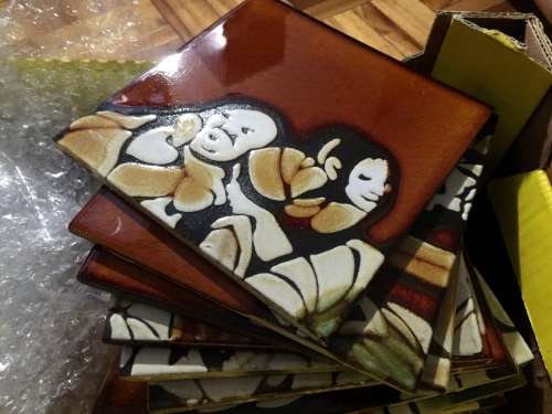 VINTAGE LARGE CERAMIC LIEBERMANN TAVERN PICTURE TILE MOSAIC/MURAL