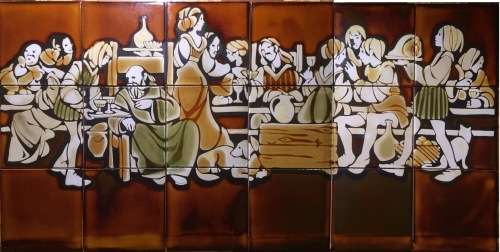 VINTAGE LARGE CERAMIC LIEBERMANN TAVERN PICTURE TILE MOSAIC/MURAL