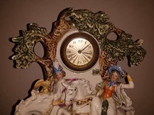 LOT 63: GERMAN PORCELAIN FIGURAL CLOCK FALCONRY THEME