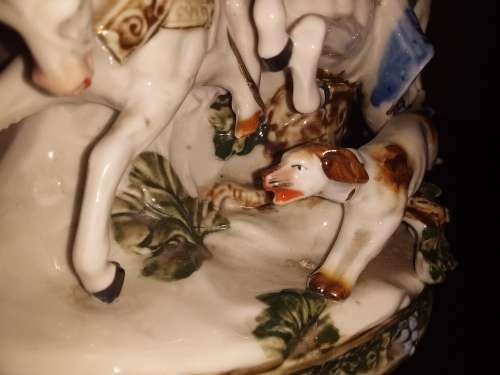 LOT 63: GERMAN PORCELAIN FIGURAL CLOCK FALCONRY THEME