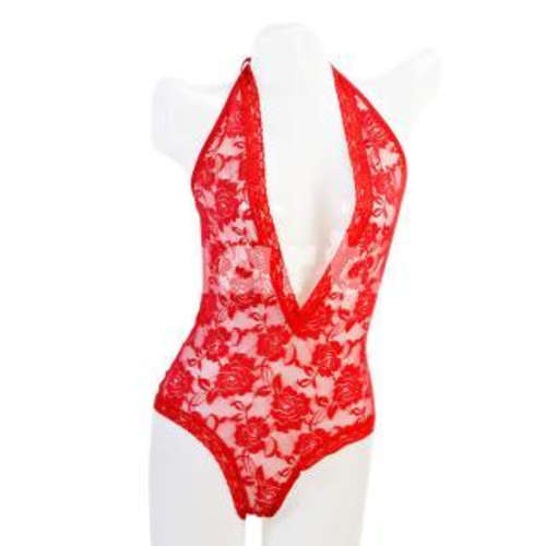 Red Floral Open Front Corset Teddy Lingerie