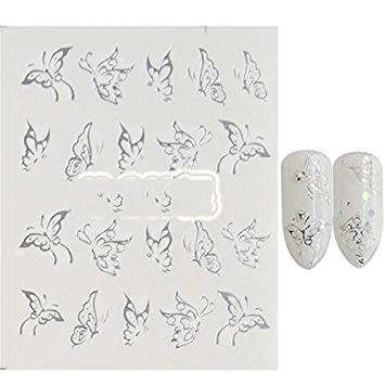 SILVER BUTTERFLY NAIL ART DECALS STICKERS 049