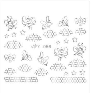 SILVER BEE NAIL ART DECALS STICKERS 049