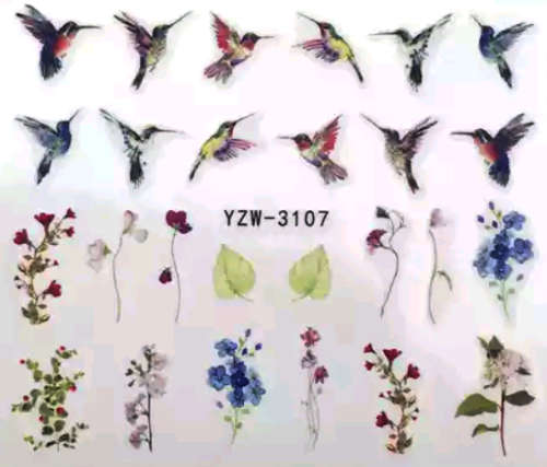 FLOWER BIRD NAIL ART WATER DECAL STICKERS 3107