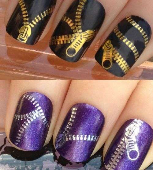 SILVER ZIPPER STICK ON NAIL ART STICKERS 6045