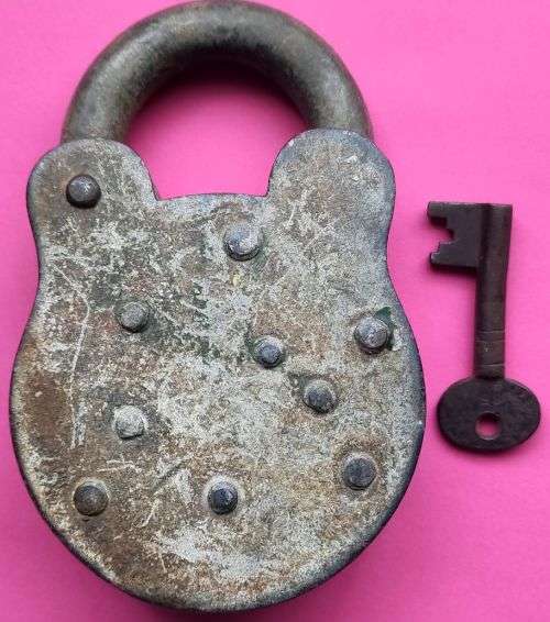 Rare HUGE vintage padlock + key