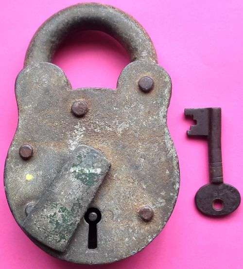 Rare HUGE vintage padlock + key