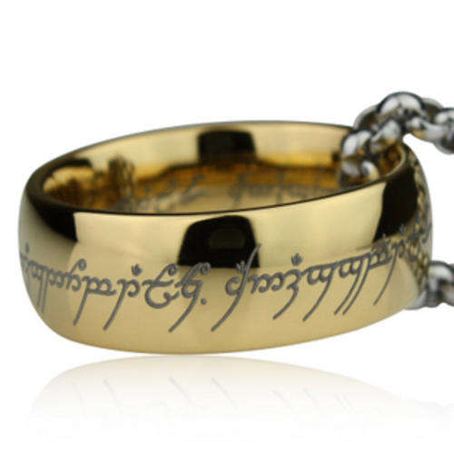 18K 8mm Gold Plated Tungsten Carbide Lord Of The Rings Ring + High Quality Silver Plated Chain