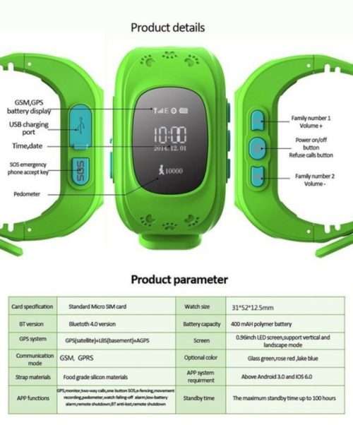 OLED M01 Kids GPS Bluetooth Smart Watch - Green