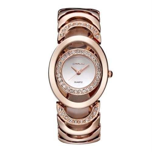 CRRJU Diamond Link Womans Watch - Rose Gold Strap White Face
