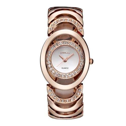 CRRJU Diamond Link Womans Watch - Rose Gold Strap White Face