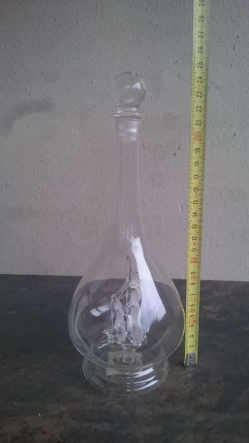 CRYSTAL BOTTLE WITH DESIGNED CRYSTAL SHIP INSIDE