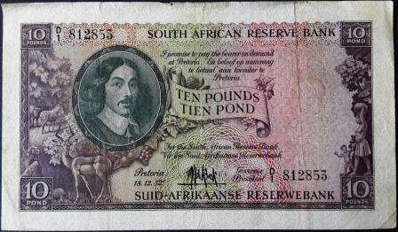 Ten Pounds South African Bank Note 18/12/1952