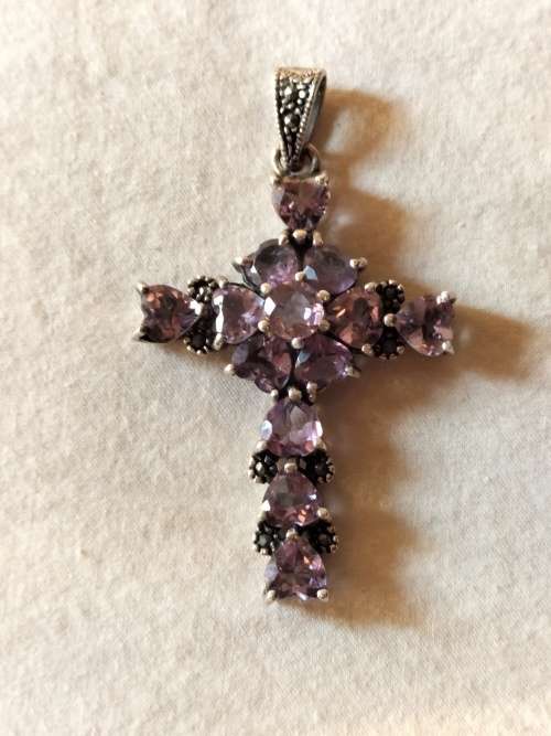 Silver and amethyst cross pendant