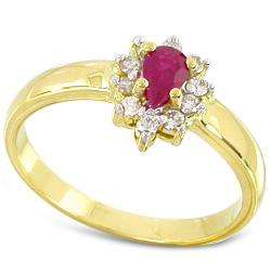 NATURAL RUBY AND DIAMOND 18K YELLOW GOLD RING
