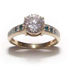 WHITE DIAMOND & BLUE DIAMOND 9K SOLID YELLOW GOLD RING