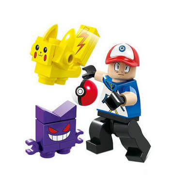 Lego -compatible Pokemon Minifigure 3 piece set - Ash Pikachu