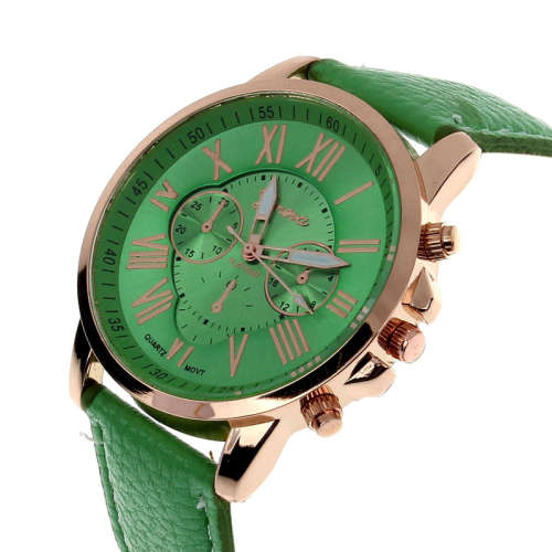 Casual Watch for Women - Green PU Leather