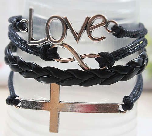 Woven Leather Vintage-looking Bracelet - cross
