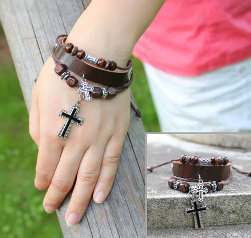 Leather bracelet - crosses