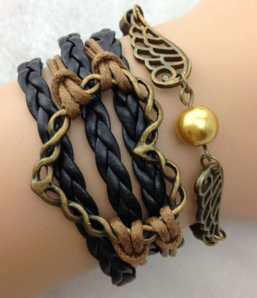 Genuine Leather Heart wings Bracelet