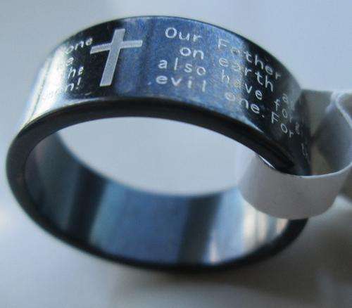 Black Stainless Steel Ring - The Lord's Prayer Ring - Christian Ring Size 17