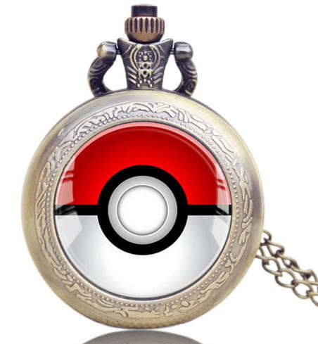 Pokemon Pokeball - Pocket Watch With Necklace Chain