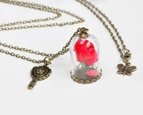 Beauty and the Beast Rose Necklace