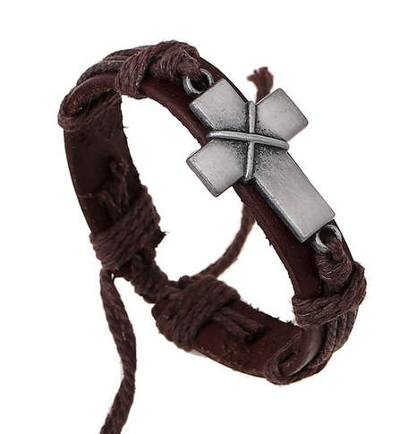 Leather Bracelet for Men - Cross / Dark Brown IN STOCK SPECIAL