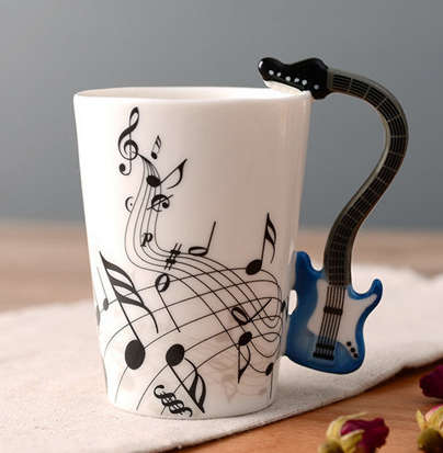 Ceramic Cup Music Note Guitar Instrument Coffee Tea Mug - Please select any cup per order