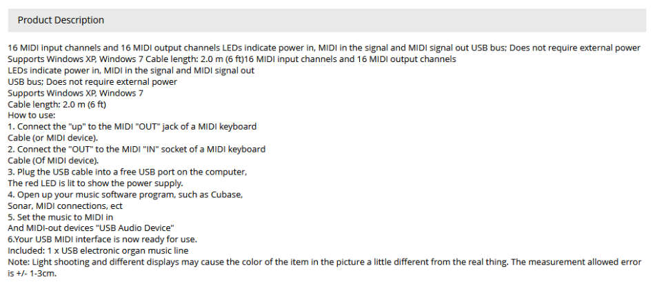 USB to MIDI Cable Converter PC to Music Keyboard