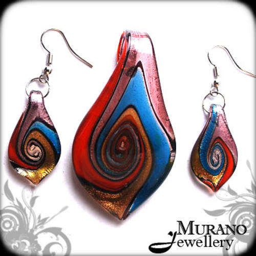 MURANO Lampwork Glass PENDANT, Necklace & Earrings Set