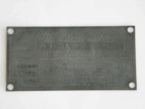 Willys Jeep CJ2A data plate - 193766 - as per photo