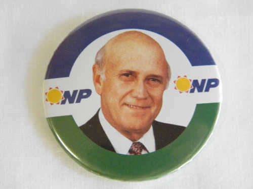 FW de Klerk NP badge - @ CRAZY R1 start