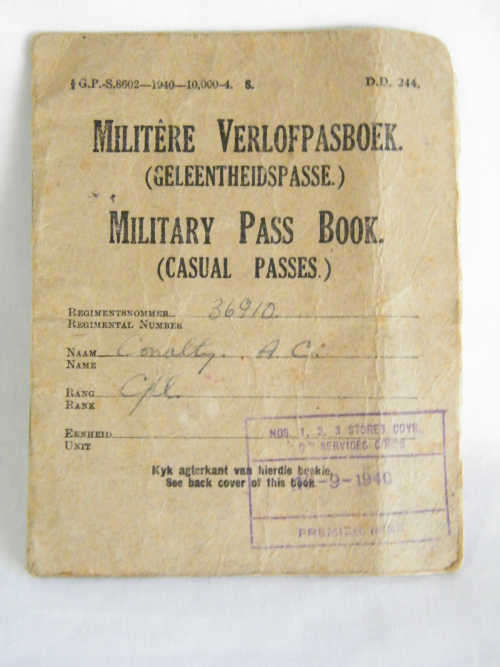 Military pass book stamped 1940 - as per photo