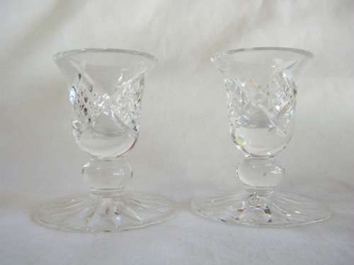Pair of vintage Glass candle holders -as per photo